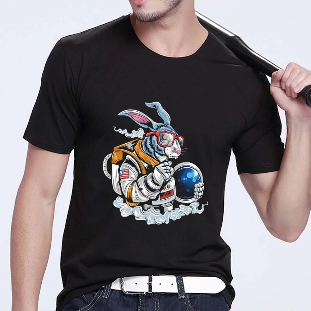 

Fashion Men's T-shirt Casual Cartoon Aerospace Super Rabbit Print Pattern Top O-neck Slim Commuter Soft T-shirt Black Clothing