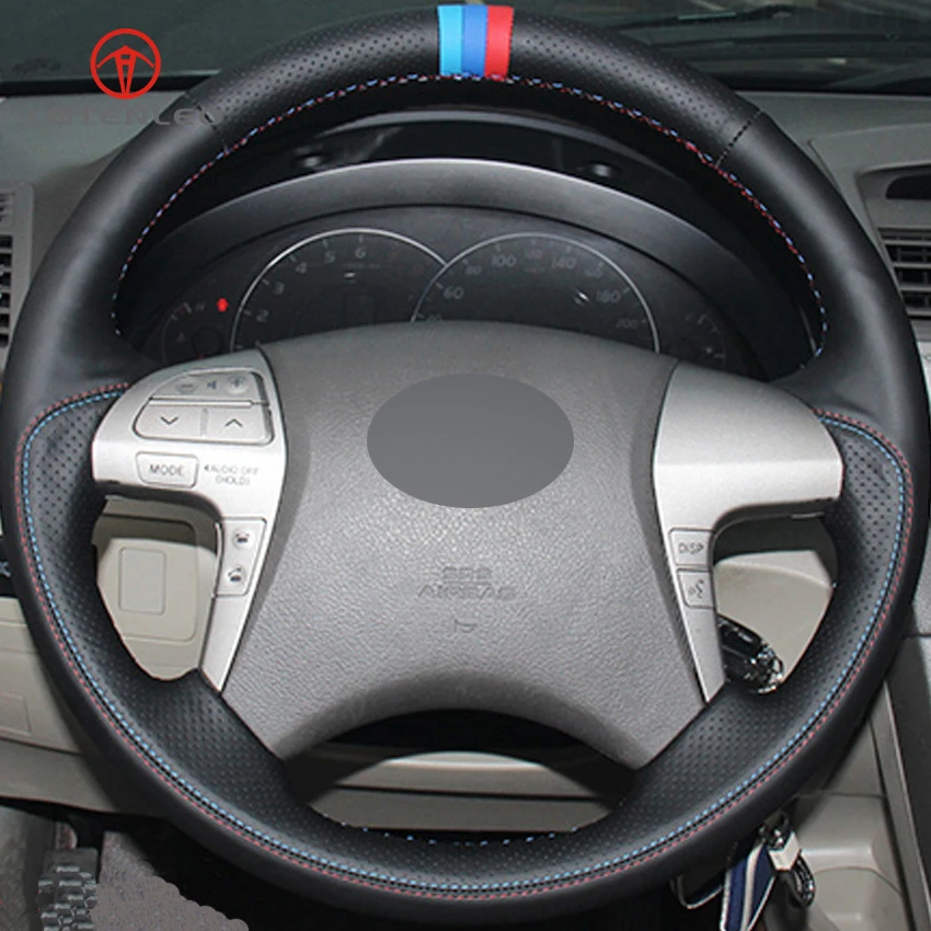LQTENLEO черная натуральная кожа DIY Ручная строчка для Toyota Highlander 2008 2014 Camry 2007 2011|car steering