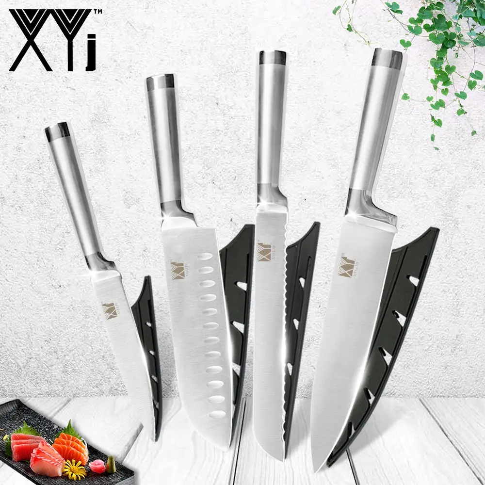 4 PCS XYj 7Cr17mov Германия ножи из нержавеющей стали Фрукты Утилита сантоку нож шеф-повара нарезки хлеба овощные ножи наборы кухонных ножей - Цвет: 4 PCS