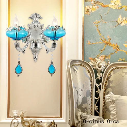 Французская Роскошная синяя Хрустальная настенная лампа гостиной коридора