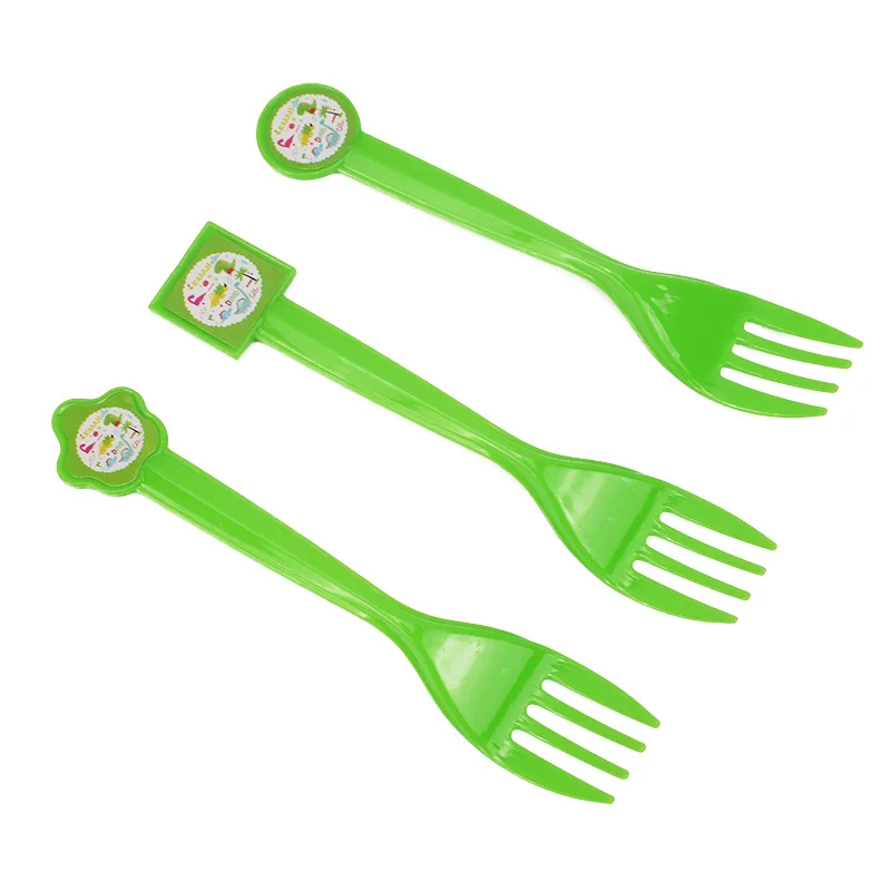 Fork 12pcs Тематическая посуда с динозавром, украшение для дня рождения, Детская тарелка, чашки, шляпы, скатерть, воздушный шар, флаг, соломинка, вечерние принадлежности для детского душа - Цвет: Fork 12pcs
