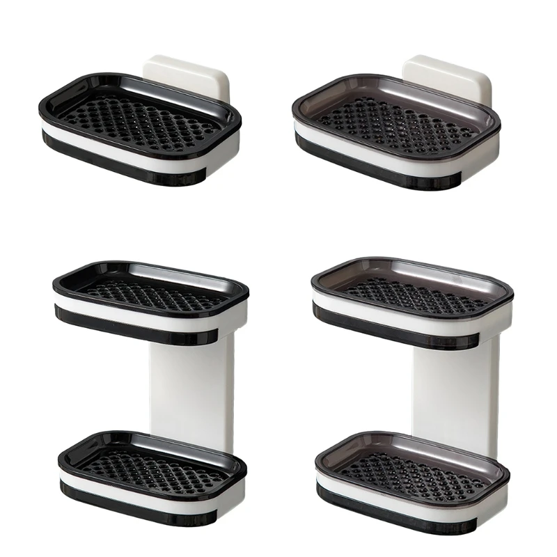 

Upgraded Double Soap Holder, Plastic Wall-mounted Bar Holder Suitable for Bathroom and Kitchen with Powerful Adhesive