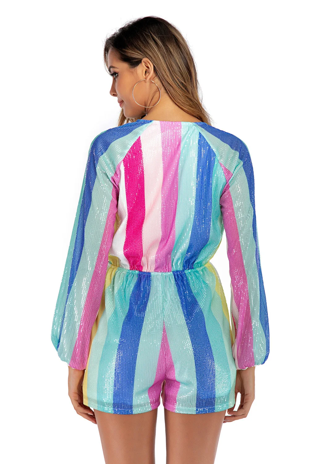 

Women Jumpsuits & Rompers Sexy Colorful Sequined stripped Full Sleeve Playsuit fashion European and American style