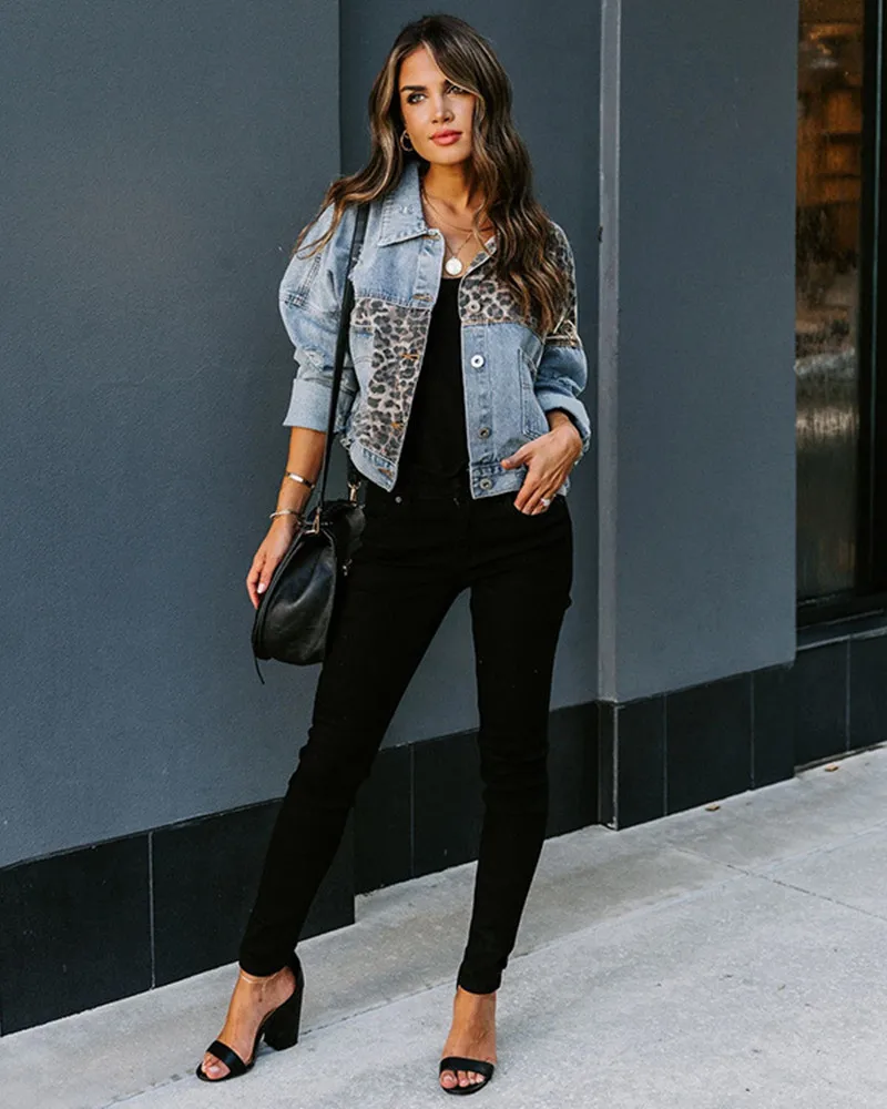 Женская джинсовая куртка MOLAN с леопардовым принтом винтажная осенняя длинным