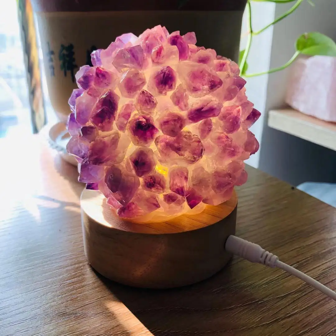 

Natural Purple Amethyst Quartz Stone Night Light Lamp for Home Decoration