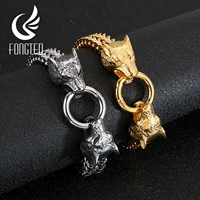 fongten vintage animal wolf stainless steel punk chain bracelet for men fashion jewelry