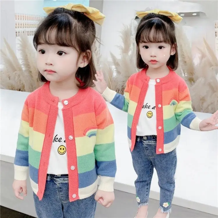 

Новинка 2021, детская одежда, детский вязаный кардиган для девочек, свитер, куртка, весна и осень P4456