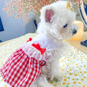 Fashion Pet Dress Summer Classic Plaid Dog Clothes With Reverse Big Collar for Small French Bulldog Puppy Dogs Pets Clothing