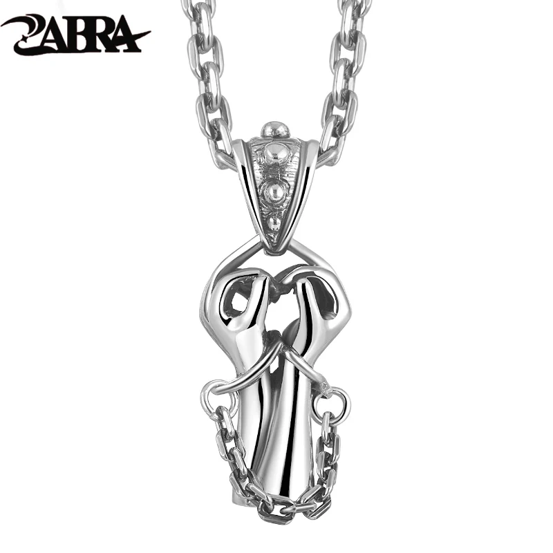 

ZABRA Real 925 Sterling Silver Men Pendant Necklace For Women Praying Hands Necklace & Pendant For Mens Jewelry