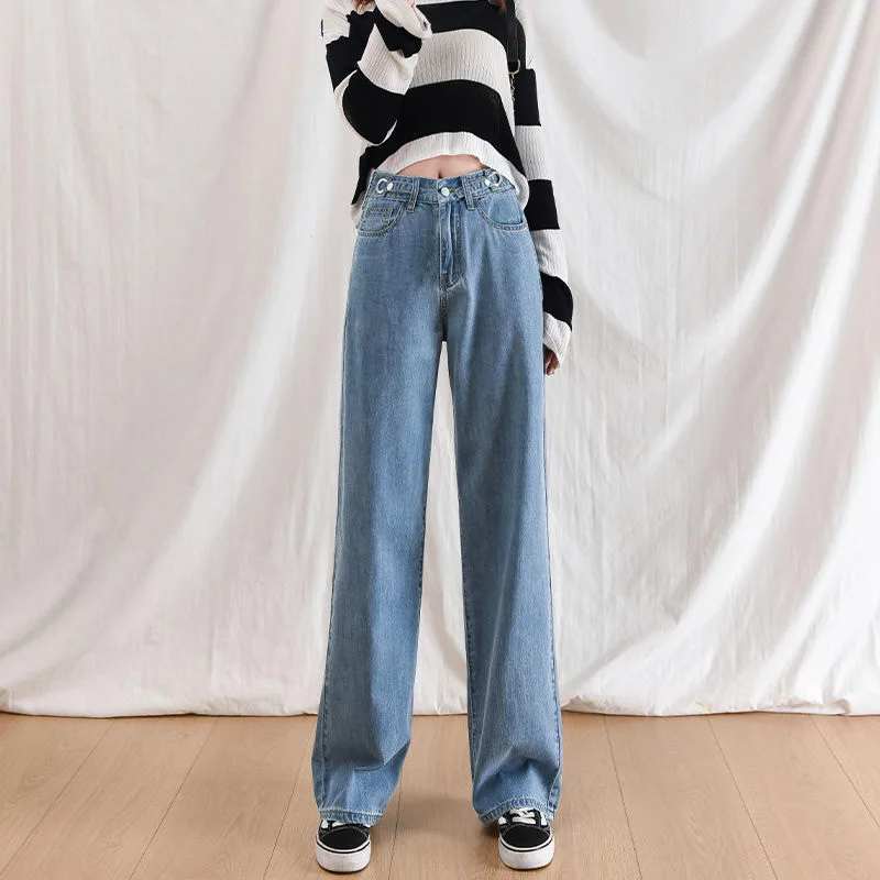 

Woman Jeans High Waist Clothes Wide Leg Denim Clothing Blue Streetwear Vintage Quality Nice Vogue Harajuku Straight Pants