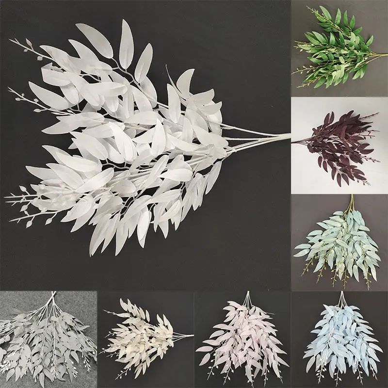 

2021 New 5 Branch Willow Leaves Simulation Plant DIY Wedding Hall Venue Decoration Home Living Room Decoration Fake Flowers