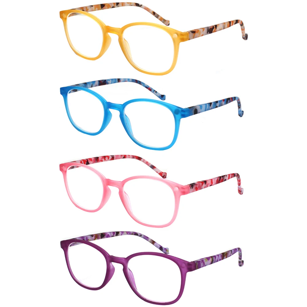 

4 Pairs of Reading Glasses Spring Hinge Fashion Men and Women Color Frame Reading Glasses