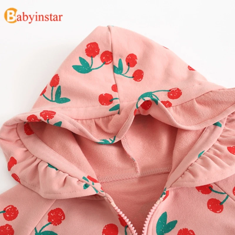 Babyinstar/Новинка пальто для маленьких девочек с принтом вишни детская одежда куртки