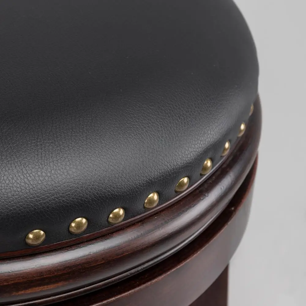 

2pcs 25" Round Wooden Bar Chairs Soft Leather Counter Height Stools Modern Vintage Kitchen Bar Dining Chairs Dark Brown