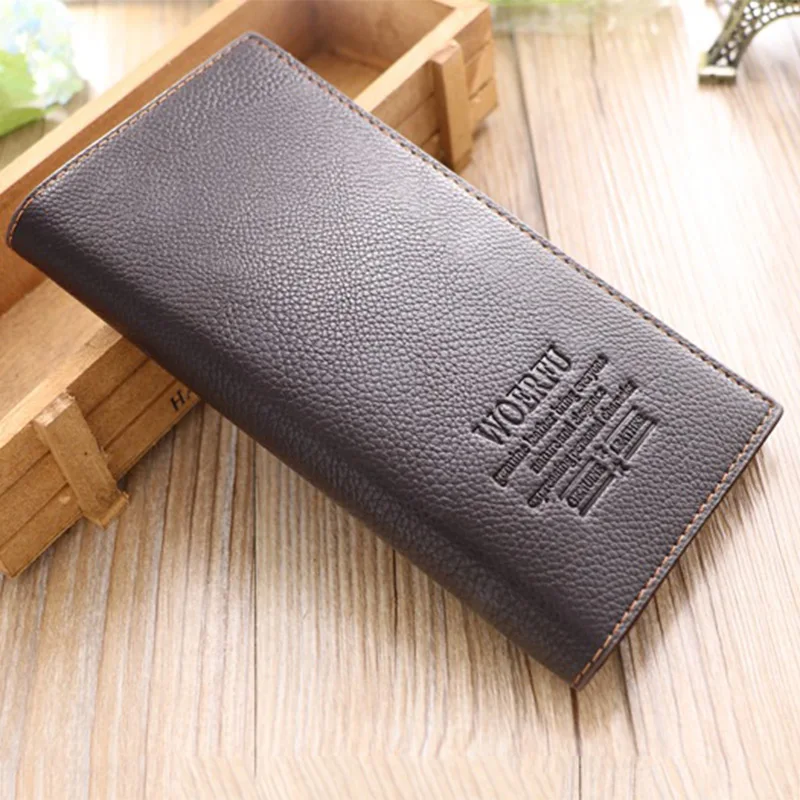 Dark Brown Новинка, мужские длинные кошельки, модный Одноцветный кожаный кошелек, винтажная сумка для монет для мужчин, клатч, Чековая книжка, бумажник для карточек и денег - Цвет: Dark Brown