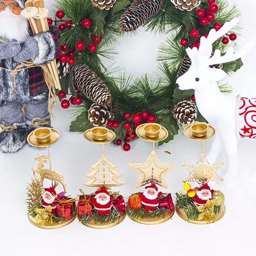

2021 Christmas Candle Holder Desktop Ornaments Xmas Gift Iron Candlesticks Decor Christmas Decorations Candle Accessories