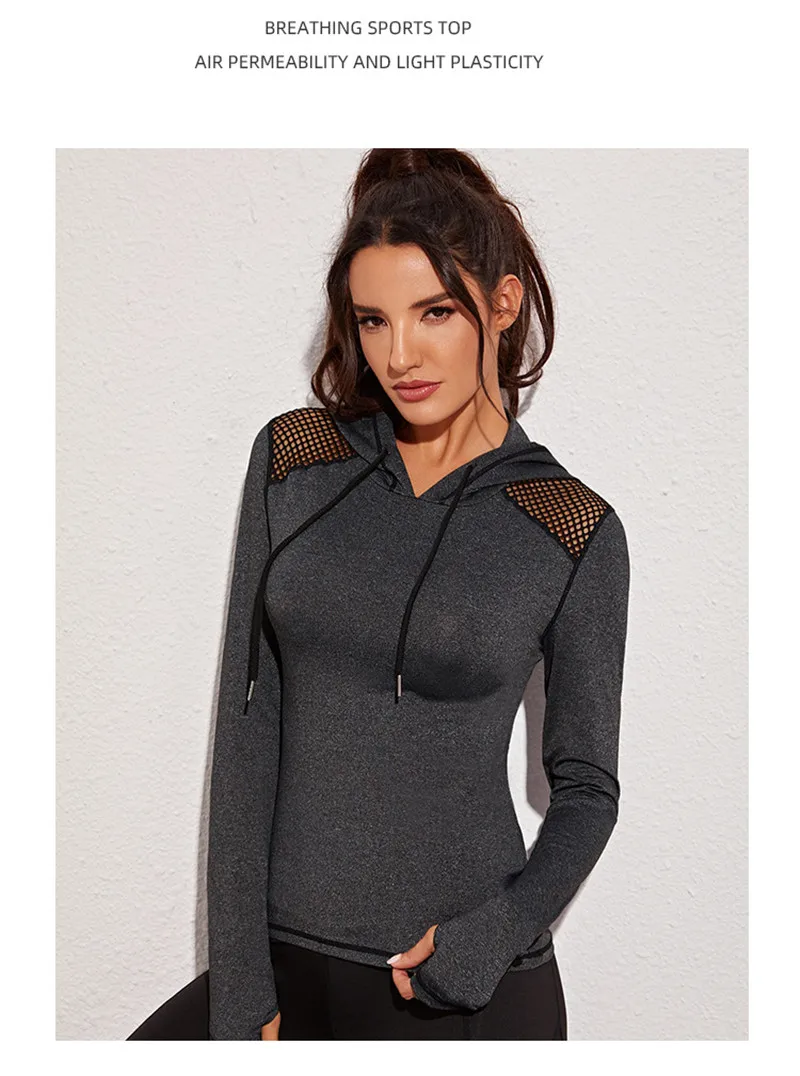

2020 Women New Workout Clothes Sweatshirt Sexy Back Hollow Breathable Hooded Running Long-Sleeved Hoodies
