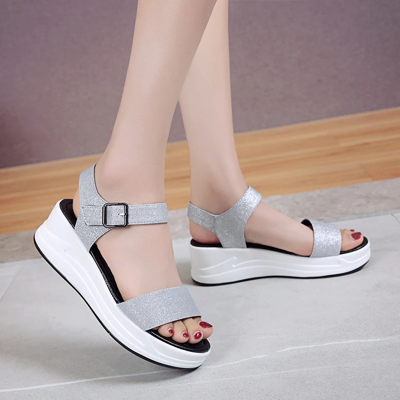 

Rhinestone Sandals Fashion Womens Shoes 2021 Muffins shoe All-Match Espadrilles Platform Med Buckle Strap Clogs Wedge Summer Hee