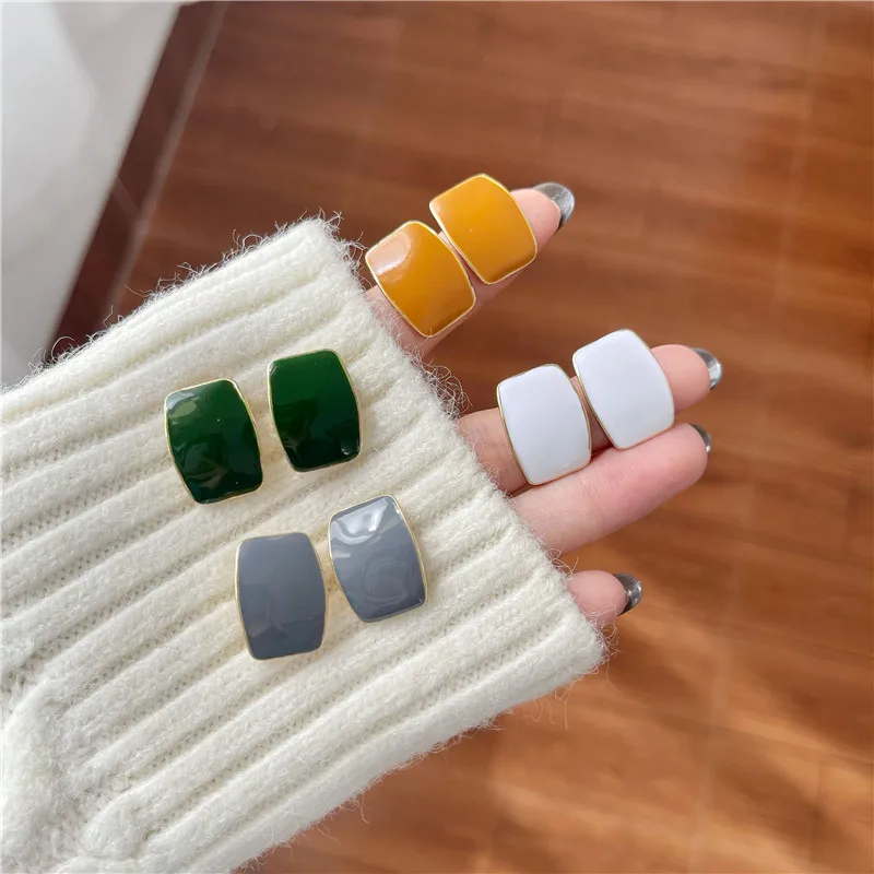 

Square Drops Of Glaze Geometric Earrings Korea's Temperament Fashionable Joker Elegant Stud Earrings Women Jewelry Wholesale