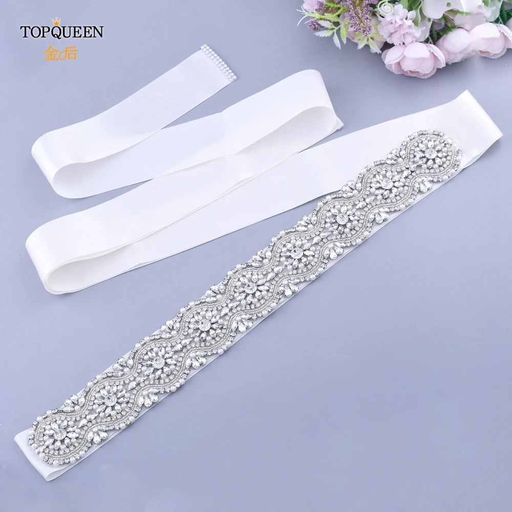 TOPQUEEN S04 серебристый Стразы пояс с украшением в виде кристаллов свадебные пояса