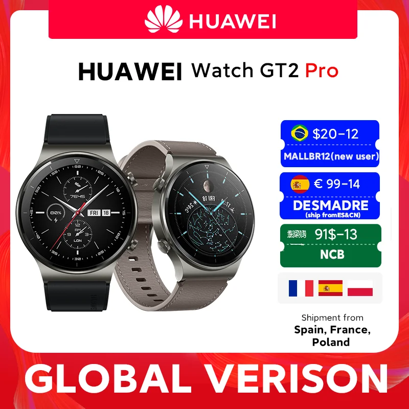 In stock Global Version HUAWEI Watch GT 2 pro SmartWatch 14 days Battery Life GPS Wireless Charging Kirin A1 GT2 Pro