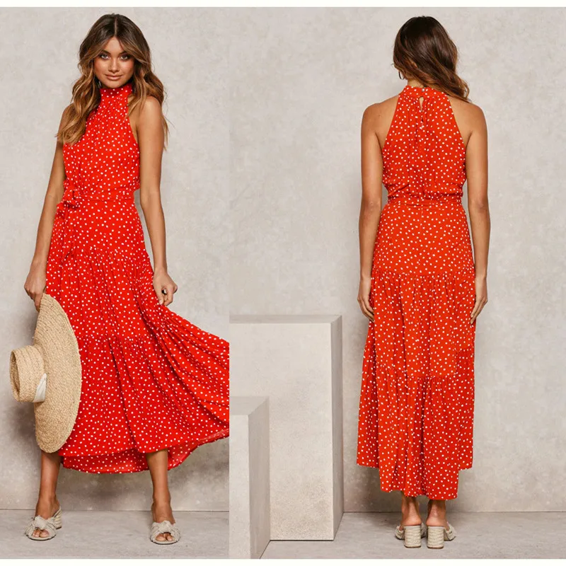 

Bikoles Summer New Fashion Sexy Turtleneck Strapless Women's Dress Casual Bodycon Solid Belt Polka Dot Lady Dress Vestidos Basic