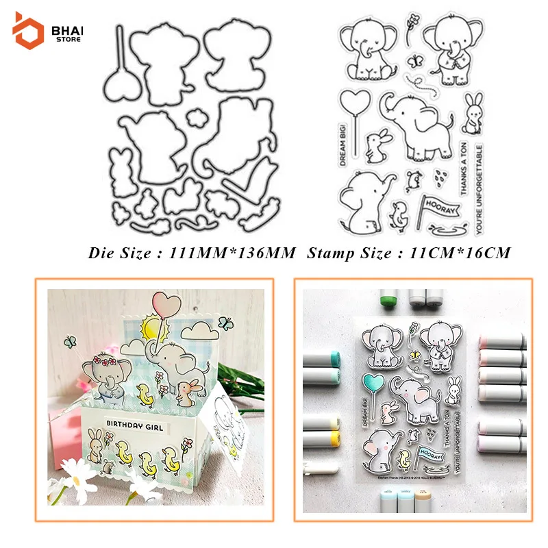 

Animal Elephant and Friend Metal Cutting Dies and Stamps Stencil for DIY Scrapbooking Photo Album Embossing Decorative Paper Car