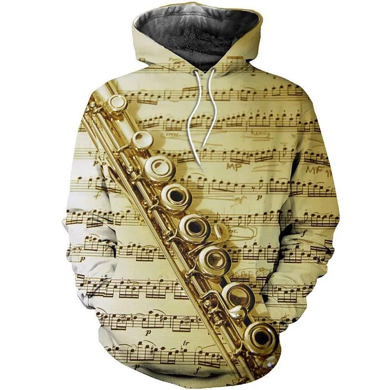 

3D printing flute romantic zipper Sweatshirt casual Street hip hop Hoodie