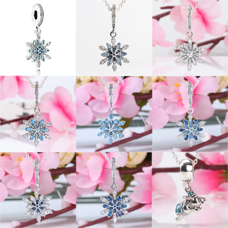 

925 Sterling Silver Pendant Colorful Crystal Snowflake Starfish For Original Pandora Charms Women Bracelets & Bangles Jewelry