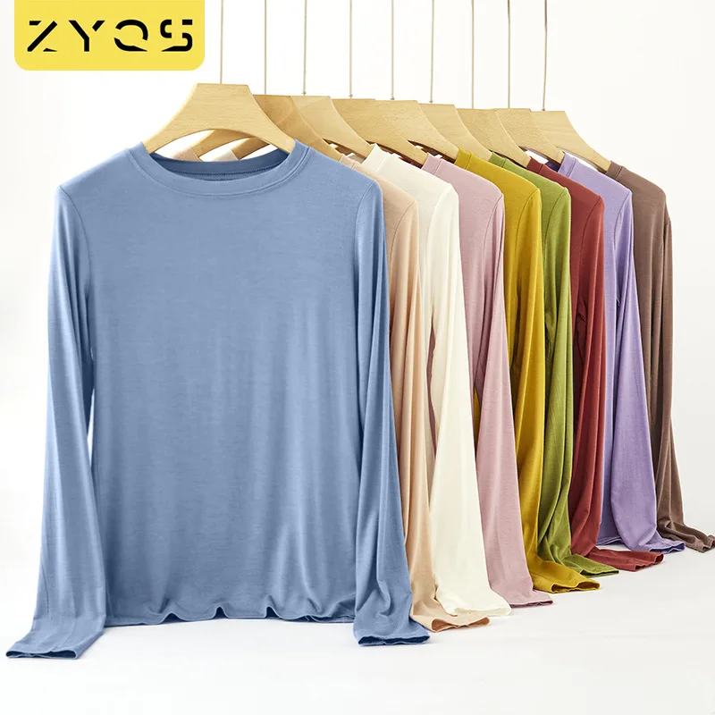 

Modal bottoming shirt women Korean round neck Slim Western style long-sleeved top all-match large size Slim ladies t-shirt thin