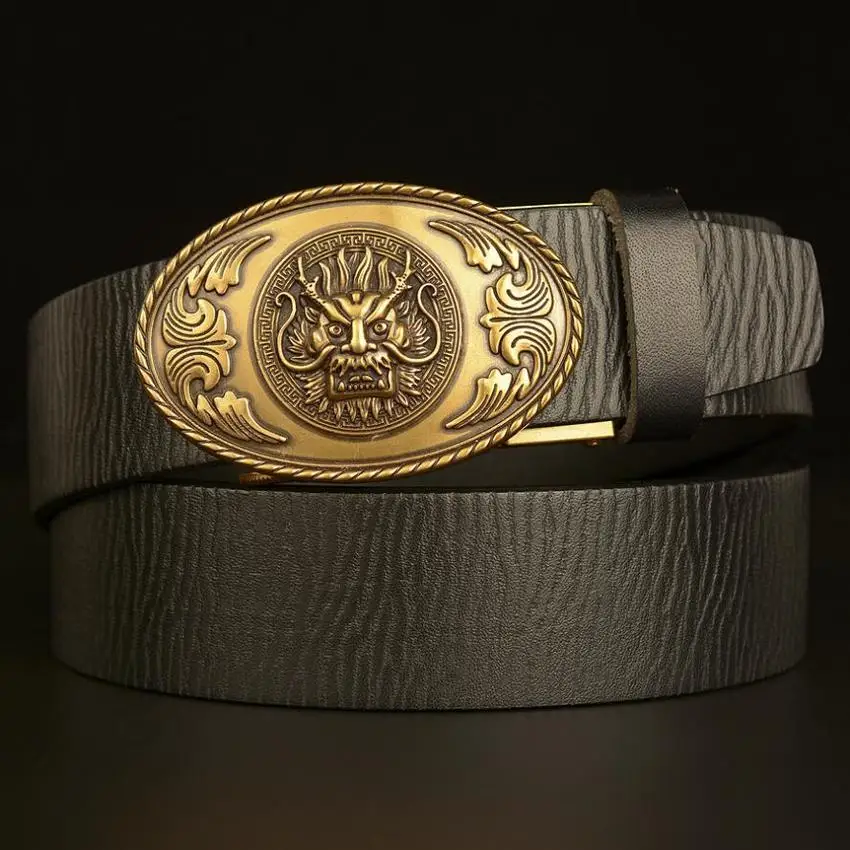 

Men Automatic Buckle Cowskin Genuine Leather Gold Silver Dragon Head Belt Chinese Style Jeans Waistabnd BCD053