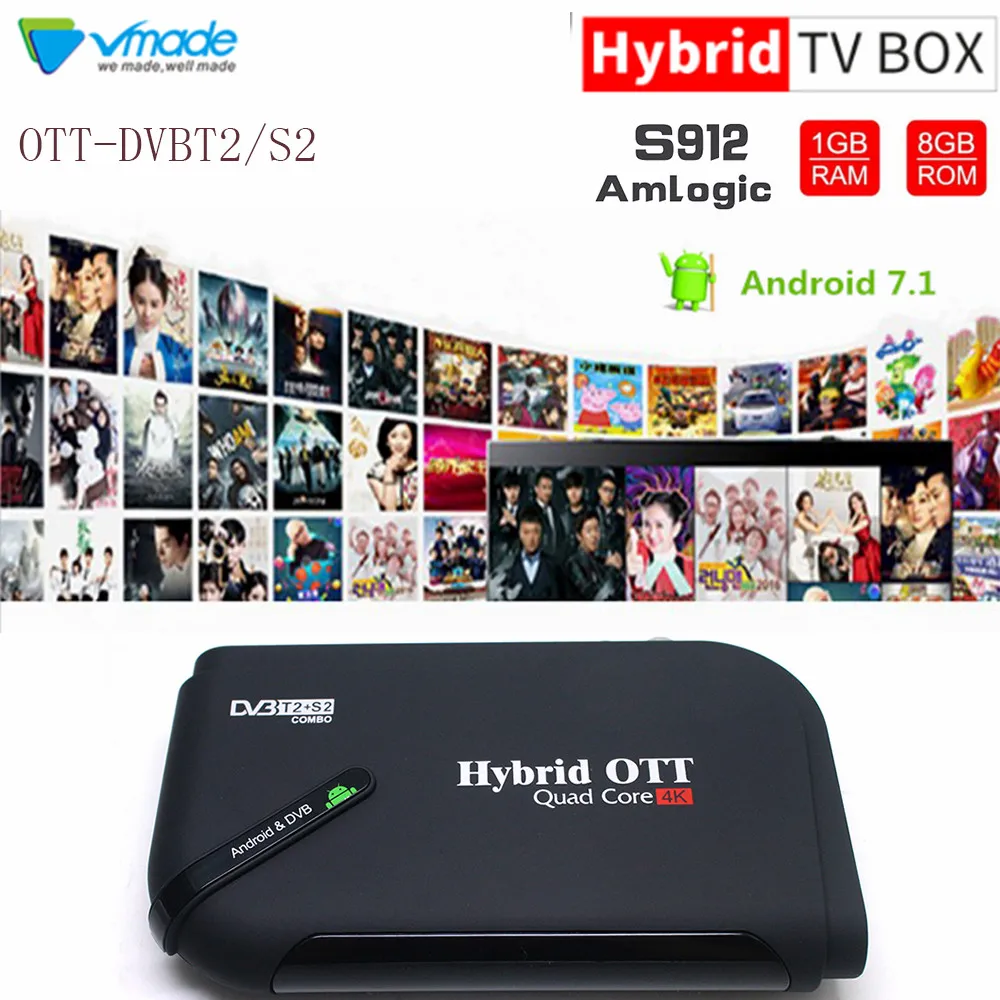 Android 7,1 DVB-T2 DVB-S2 1+ 8GB Amlogic S905D Восьмиядерный UHD 4K комбинированный наземный спутниковый ресивер Smart IP tv ТВ-приставка