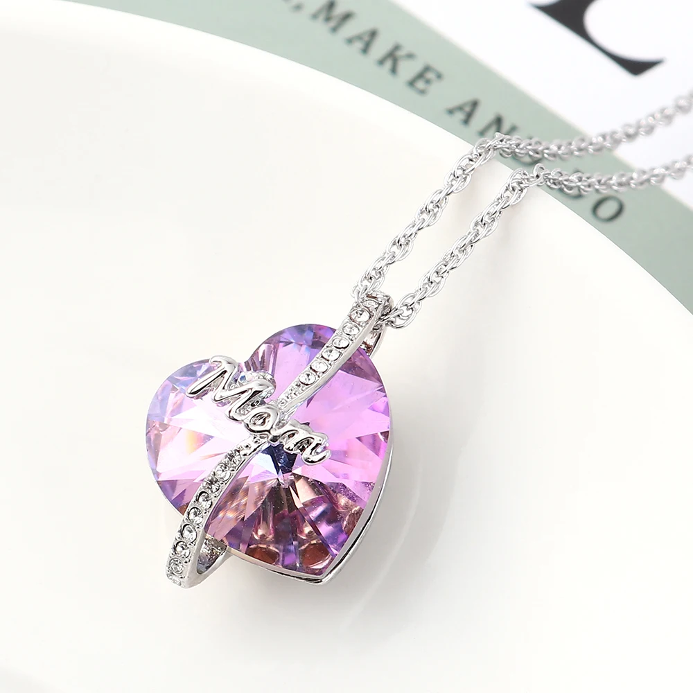 

Women Silver Color Necklace Embellished with crystals from Swarovski Necklace Love Heart Pendant Valentines Gift