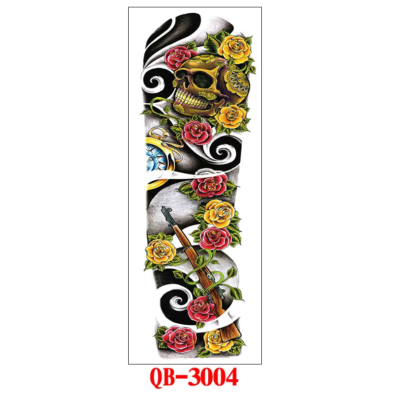 Full Arm Temporary Tattoo Stickers Large Black Skeletons Body Tattoo Waterproof Tattoo For Men Women Fake Tattoos 17*48cm - Цвет: 3004