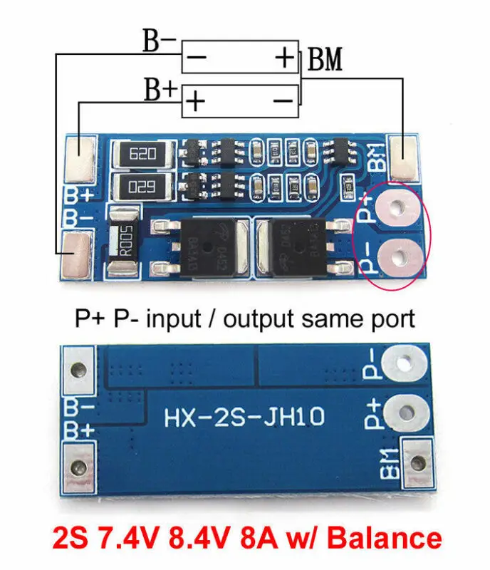 Защитная печатная плата BMS 2S 8A с балансировкой литий ионного аккумулятора 18650 7 4 В