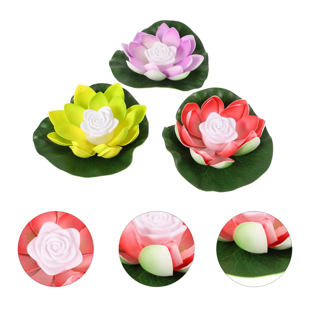 

3PCS LED Lotus Lamp Blessing Wishing Lotus Lamp Water Lotus Lamp 18CM