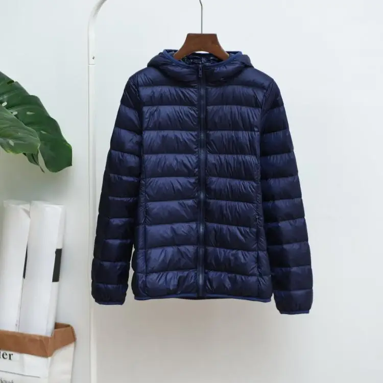 style1 navy Ультра легкие куртки на утином пуху 90%, Женское зимнее пальто с капюшоном, теплая тонкая куртка с длинными рукавами 8XL, большие размеры, Женская Куртка jaqueta feminina - Цвет: style1 navy