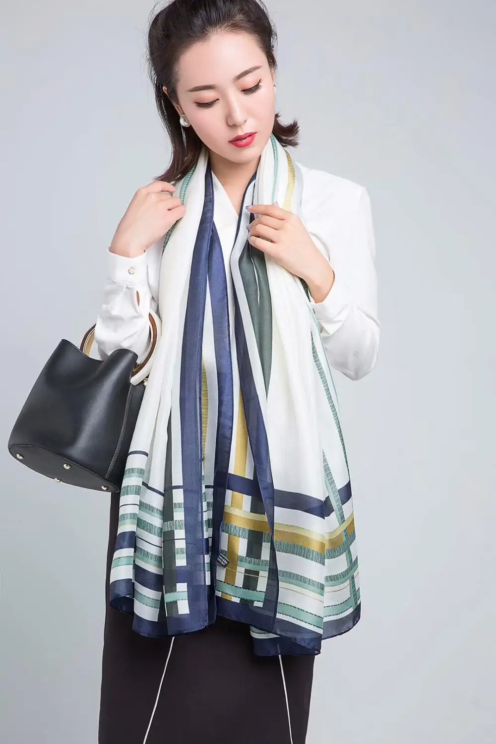 Осенний длинный шелковый шарф для волос женщин французские Роскошные брендовые