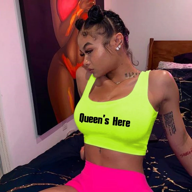 Майка BKLD женская с надписью повседневная безрукавка для спортзала неоновый