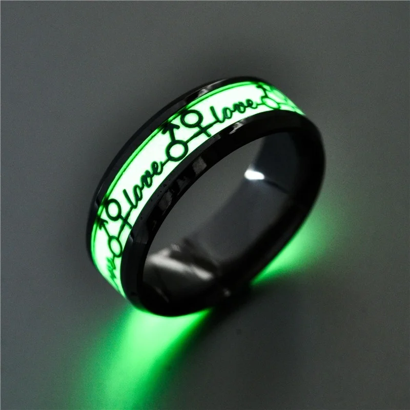 

European and American new luminous LOVE eternal love personality fluorescent stainless steel ring