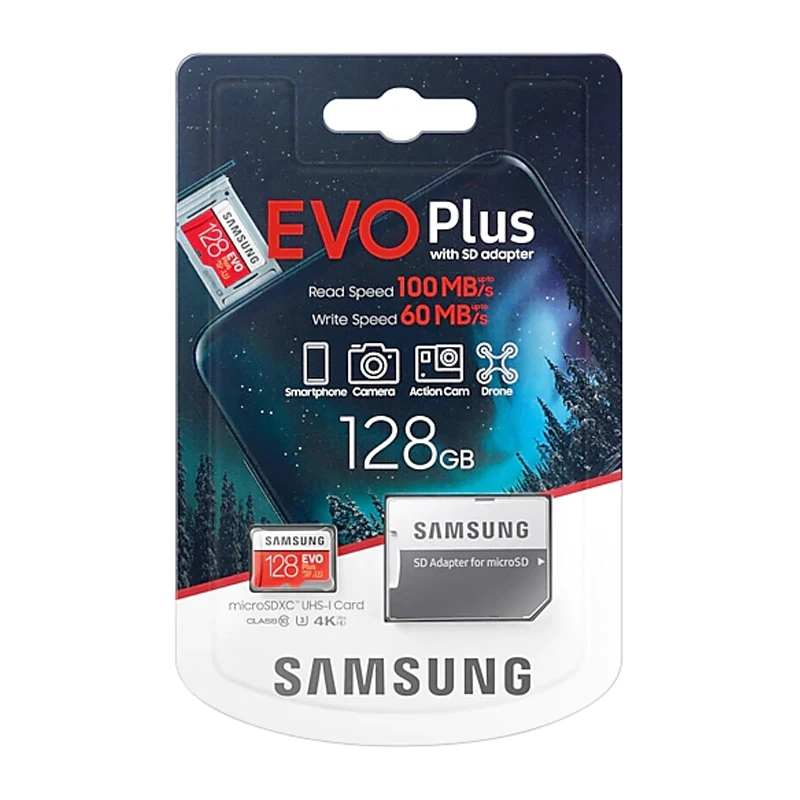 Карта памяти Samsung EVO Plus 128 ГБ флэш карта TF для видеооборудования модель 100 МБ/с. U3