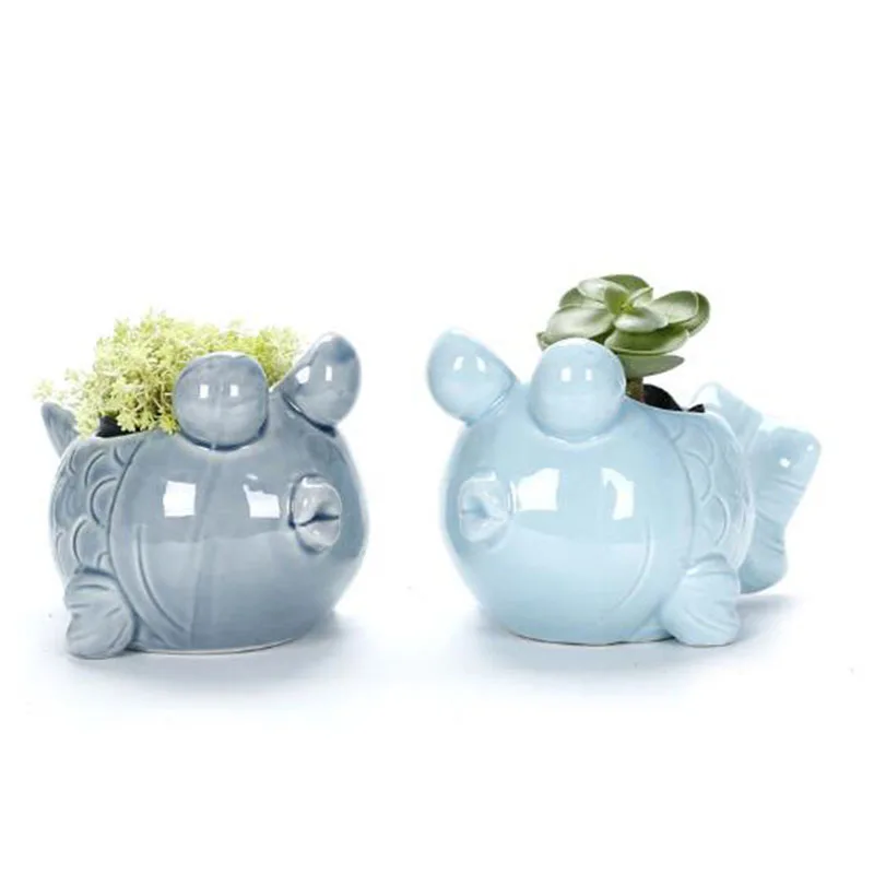 

Blue Ocean Series Fleshy Flowerpot Vase European Style Shell Fish Shape Ceramic Bonsai Plant Pots Succulents Planter for Desktop