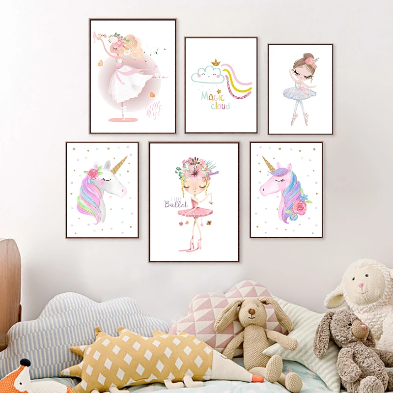 Скандинавская детская живопись дневная балетная девушка принты облако холст