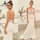 Винтажное свадебное платье с юбкой-годе, атласное кружевное платье со шлейфом, открытой спиной, на бретельках, с V-образным вырезом, индивидуальный пошив, свадебное платье Roycebridal