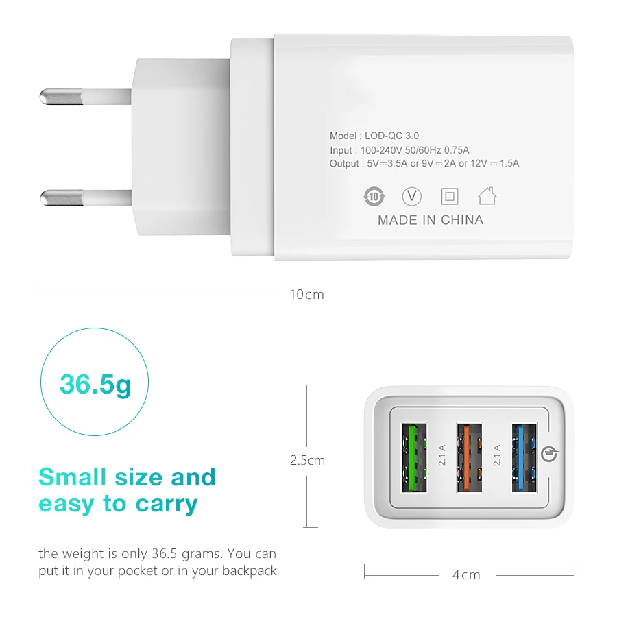 FBYEG зарядное устройство для мобильного телефона, тройное USB зарядное устройство, штепсельная вилка европейского стандарта, быстрая зарядка для iPhone, samsung, Xiaomi, huawei