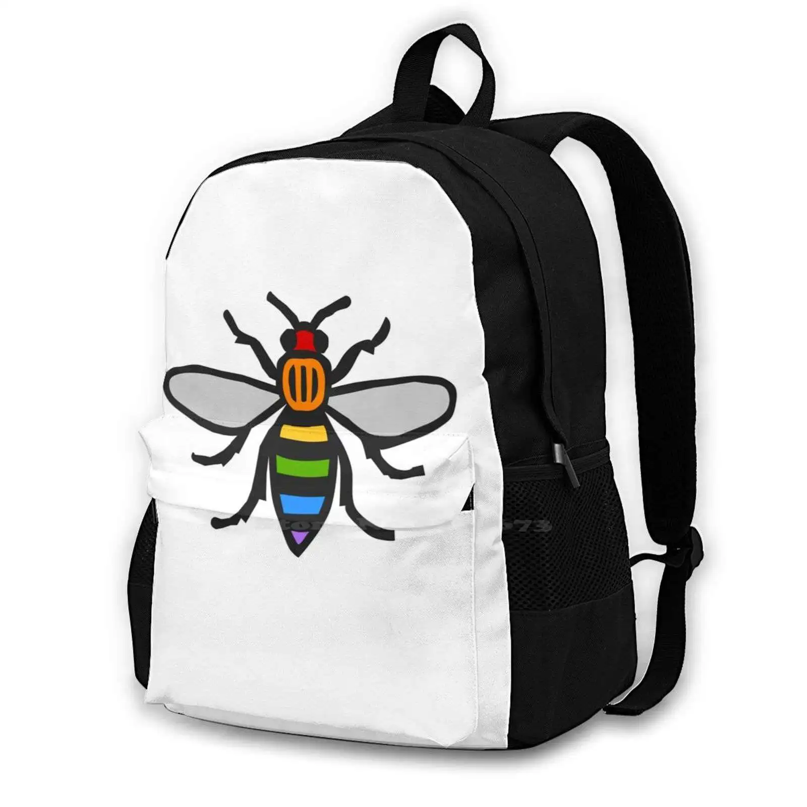 

Bee Rainbow Edition Fashion Travel Laptop School Backpack Bag Bee Rainbow Pride Colour Colourful Insect Industry Industrious