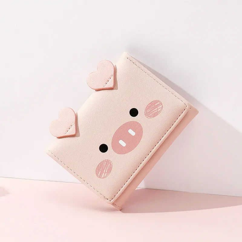 

2021 New Cute Cartoon Pig Designer Wallet PU Leather Women Purse Ladies Trifold Wallets Female Small Money Purses