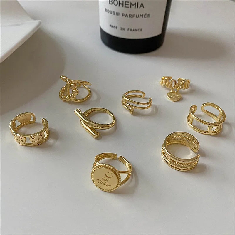 

Fashion Copper Luxury Design Exquisite Trendy Rings for Women Girls Different Shape Gold Color Geometry Ring Party Punk Jewelry