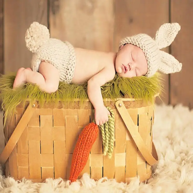 Newborn Baby Clothes Girls Boys Crochet Knit Costume Photo Photography Prop Accessories Rabbit Baby Caps Hats Roupa De Bebe