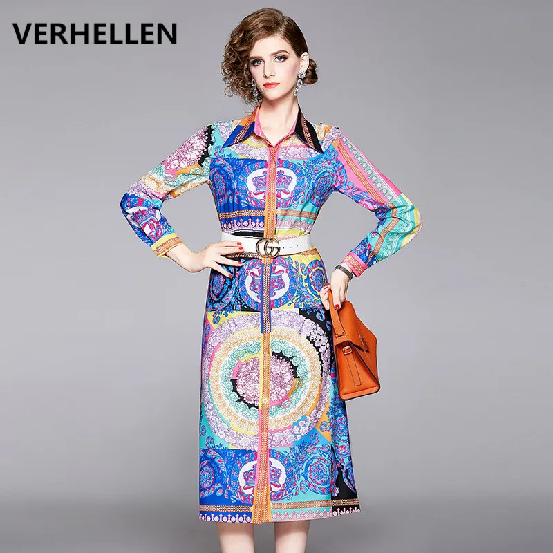 VERHELLEN модное подиумное платье 2019 осеннее женское с длинным рукавом великолепное